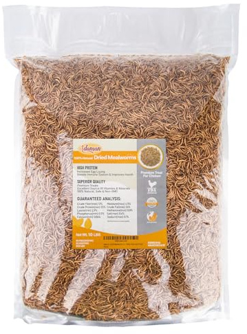 Adaman Dried Mealworms -10 LBS- 100% Natural Non GMO High Protein Mealworms - Bulk Meal Worms for Chickens & Birds, Ducks - Best Chicken Treats, Bird Food, Turtle Food