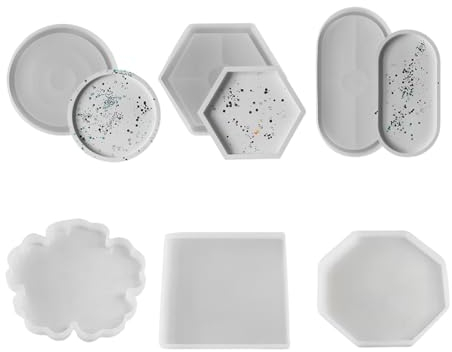 YOYEAH 6 st silikonformar underlägg, tallrikar, gjutformer, bordsdekoration för hartskonst, epoxihartsformar, tallrikar, bricka, oval, fyrkantig, silikonform, skål, ljusskylt med mera