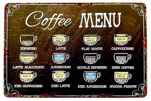 DiiliHiiri Poster Poster Vintage Café Menu – Vintage Sign 30 x 20 cm – Vintage Café Menu | Gift for Coffee Fans | Decoration Sign Cafeteria | Decorative Plate (2635-287)