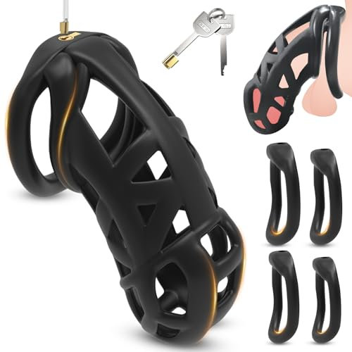 BDSMYEE Kobra Peniskäfig,Chastity Cage Male Keuschheitskäfig Keuschheitsgürtel mit 4 Hodenringe,BDSMs Spielzeug hart,BDSM Set Sklaven Sexspielzeug extrem für die Männer (Schwarz, XXL)
