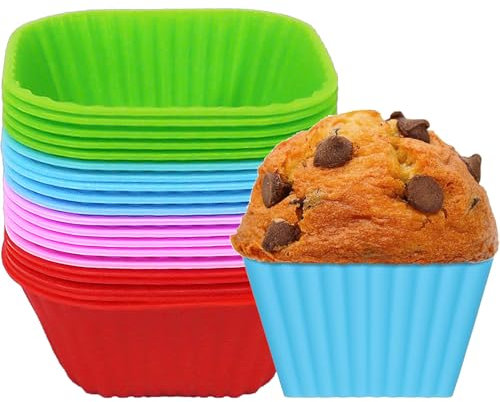 YXHZVON Stampi Muffin Silicone, 20 Pezzi Stampi per Cupcake Quadrati Antiaderente, Stampi in Silicone Senza BPA per Torte, Creme e Budini, Friggitrice ad Aria Teglia
