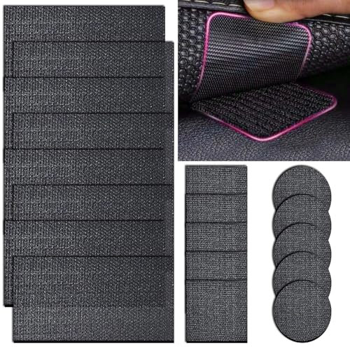 CERICAI 18PCS Rug Grippers from Rug to Carpet, Washable & Reusable Rug Grippers for Laminate Floor, Round Square Anti-Slip Grippers for Car Mats, Marble, Wooden Floors & More (Black)