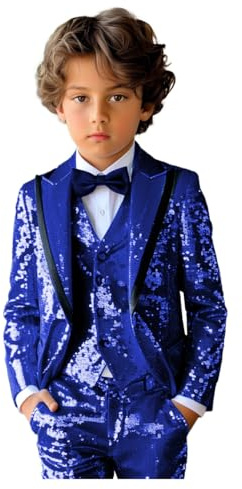 Boy's 3 Piece Sparkling Royal Blue Boys Suit Sequins Boys Suit Children Birthday Suit Boy Outfit Communion Suit