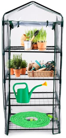 Kinzo Växthus växthus 69 x 49 x 160 cm – växthus för odling av grönsaker – kompakt växthus med 4 våningar, transparent och grön