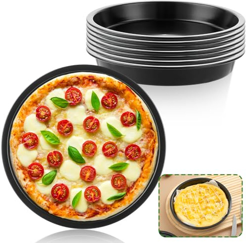 APACALI 8 stycken pizzaplåt rund 15 cm, rund pizzaform i rostfritt stål med non-stick-beläggning, svart pizzatallrik, pizzabakplåt, rund för pizza ostkaka paj flammkaka