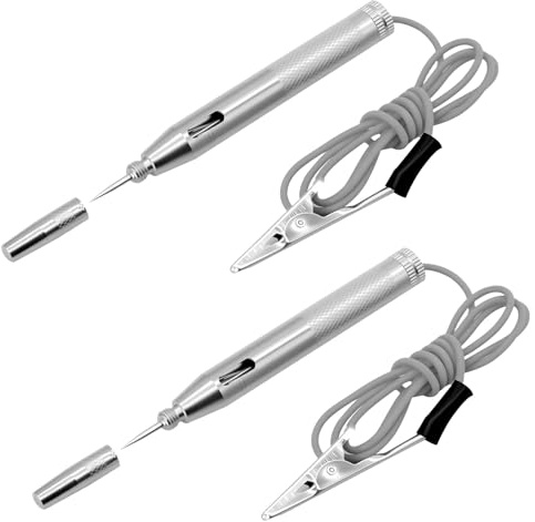 2 tester di tensione per auto, 6 V12 V, 24 V, tester di corrente con morsetto a coccodrillo, per auto e moto, argento