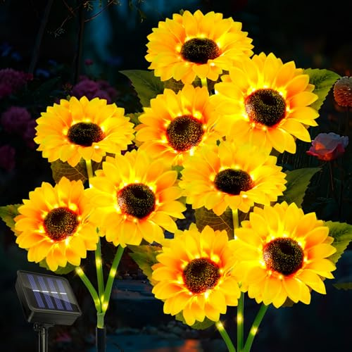 Liuyife 9-Flower Sunflower Solar Lights, Waterproof Outdoor Garden Flowers Light, Sunflower Lamp for Yard Patio Lawn Porch Flowerbed Pathway Cemetery Decoration