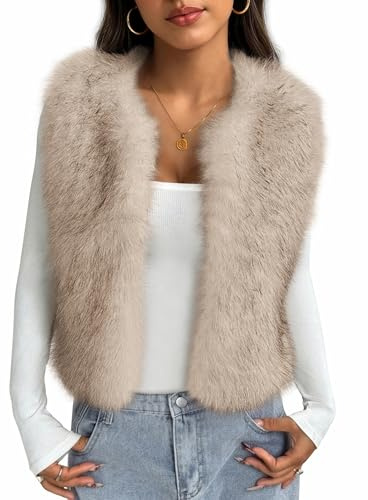 BTFBM Faux Fur Vest Women Fall Fashion 2026 Sleeveless Fuzzy Jacket Fluffy Coats Winter Clothing Furry Outerwear Vests(Apricot, Medium)