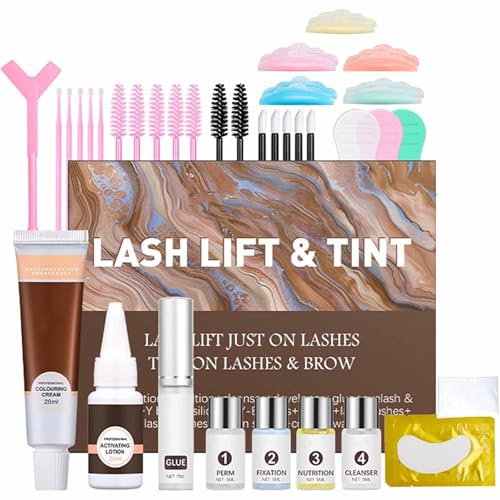 Lash Lift Kit, Lash Lift and Tint Kit, Eyelash Lift Kit with Long-Lasting Curl and Natural Looking Lashes, Semi-Permanent Eyelash Perming Kit for Home Use, All Tools Included, Brown