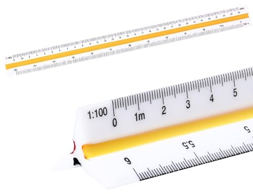 Roysmart Righello in plastica, scala triangolare, 30 cm, righello triangolare, scala metrica 1:100 1:200 1:250 1:300 1:400 1:500