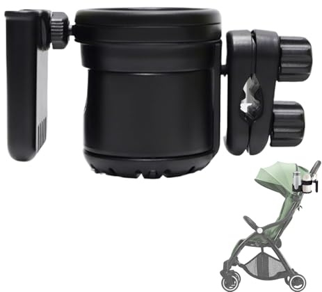 Peufcmi Porta Bevande per Passeggino,Supporto Bicchiere Rotabile 360 Gradi Con Alloggiamento Telefono per Walker - Portabicchieri Multifunzione Antiscivolo per Bicicletta Carrozzina Carrello della