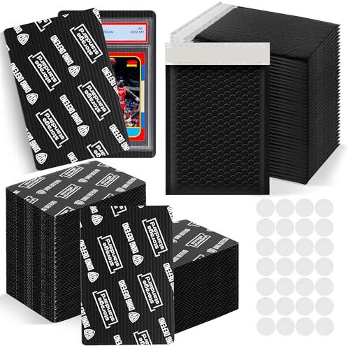Ding Defend Trading Card Shipping Kit - Includes 110 4’’ x 6’’ Protectors, 55 Envelope Bubble Mailers, 240 Tape Seals for Slabs & Collectible Cards - Black