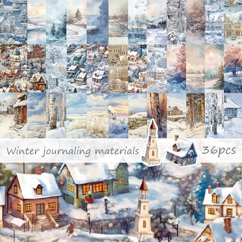 BSITSSS 36 Hojas Papel Scrapbooking Invierno 6 x 6, 36 Diseños Papels Decoupage Invernales, Papel Origami Paisaje Nevado Scrapbook Paper para Hacer Tarjetas de Álbum de Recortes Decoración