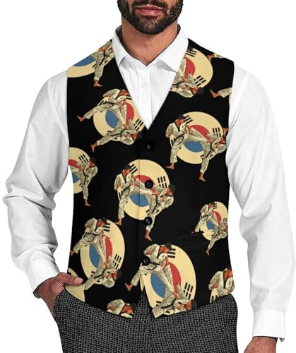 Korean Flag Taekwondo Kungfu Karate Suit Vest for Men Formal Dress Slim Fit Button Waistcoat Casual Party Vests Top 3XL