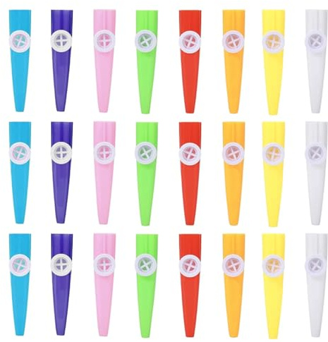 Kazoos Multipack, 24 Plastic Kazoos Instrument Set for Music Beginners, Ideal for Party Entertainment and Music Education Classes, Durable Flute Design with Assorted Colours