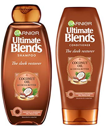 Garnier Ultimate Blends Shampoo & Conditioner Set | Sleek Restorer With Coconut Oil & Cocoa Butter Smoothing for Sleek, Smooth, Frizz-Free Hair | 360 ml |