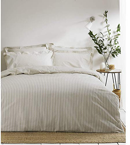 furn. Yard Hebden Mélange Stripe Cotton Duvet Set – Ultra Soft Reversible Striped Bedding (Natural – Super King)