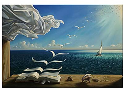 ZMFBHFBH Salvador Dali pittura a olio barca a vela murale su tela Surrealismo arte poster e stampe murale Quadri di grandi dimensioni decor 40x90cm (16x35in) Con cornice
