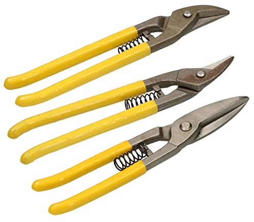 KOTARBAU® 3 x Tijeras de hojalatero derecha, izquierda, recta 250 mm, Tijeras de chapa forjada en acero CrV, Tijera para lámina, Tijera para perfiles laminados, Tijera corta chapa con mango de goma