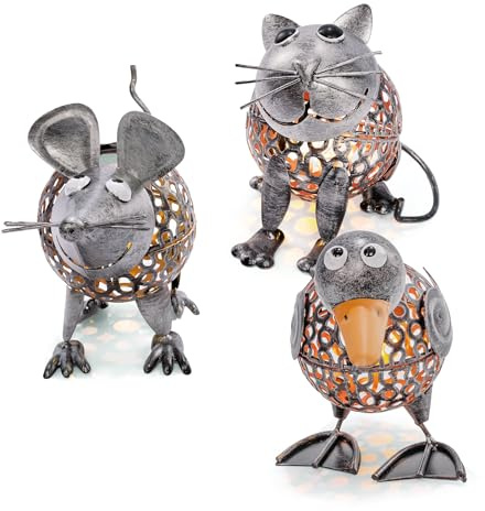 Esotec Solar Gartenfiguren Streichelzoo, 3er Set, Metall, silberfarben, Akku, Solarmodul, Balkondeko, Solarfiguren, Solarleuchte, Tierfiguren, außen, wetterfest, Outdoor, 103105