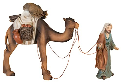 MaMeMi Krippenfigur Kamel mit Treiber [Höhe 11 BZW 14 cm, handbemalt] Schöne Krippenfiguren als Krippen-Zubehör für Ihre Weihnachtskrippe [aus langlebigen Polyserin/Kunstharz]