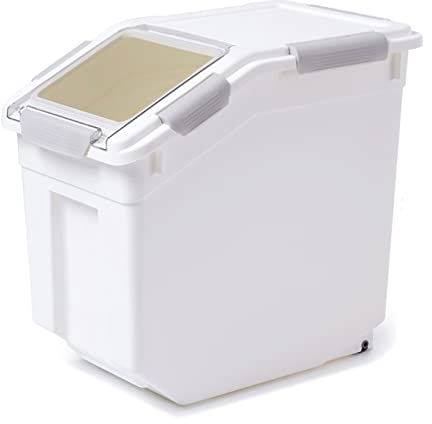 Toolzia Rice Dispenser 10kg with Scoop, Airtight Rice Storage Container Dry Food Dispenser Large Sealed Grain Containe Bin (Grey)