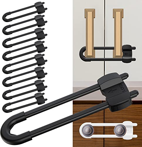 10 Pack Adjustable U-Shaped Baby Cabinet Locks, No Adhesive No Drill