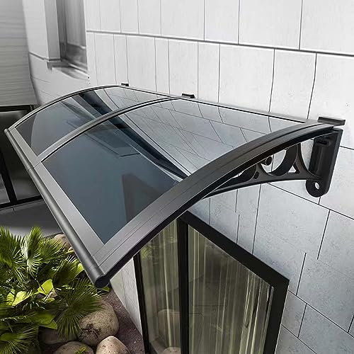 Marquise de Porte D'entrée Auvent de Porte,Polycarbonat Marquise de Porte et Fenêtres Balcon Exterieur,Pluie et Neige Protection Exterieur Support en Alliage D'Aluminium (80X110cm/31inX43in,80cm)
