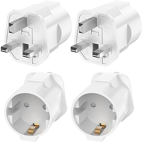 Clomnpe Stück Adapter England Deutschland Stecker, 4 Stück Reiseadapter UK, Reisestecker Typ G Steckdose UK Auf DE EU Steckdosenadapter England, UK Adapter für Irland, Malta, Malediven usw