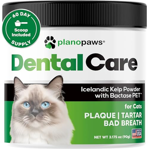 Cat Dental Care Powder - Easier Than Toothpaste - Alternative to Dental Treats for Plaque Removal - Teeth Cleaning Powder with Bactase PET - Breath Freshener for Bad Breath - Oral Care All Ages, Sizes