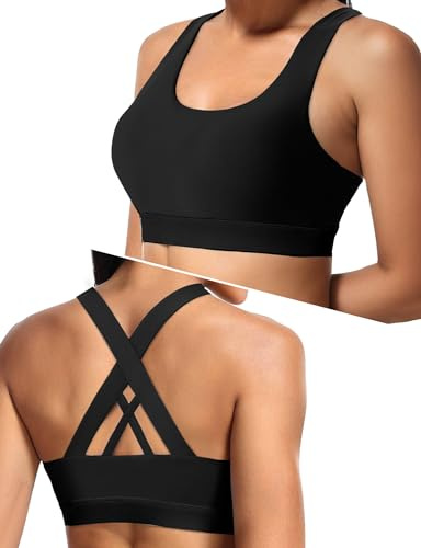 Sports Bras for Women High Support Large Bust, Outdoors High Impact Yoga Wireless Padded Bras for Sagging Breasts,White Padded Low Back Athletic Sleep Workout Strappy Racerback Sports Bra Black M