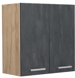 Vicco Hängeschrank R-Line, hängender Küchenschrank, Schwarz Beton/Goldkraft Eiche, 60 cm