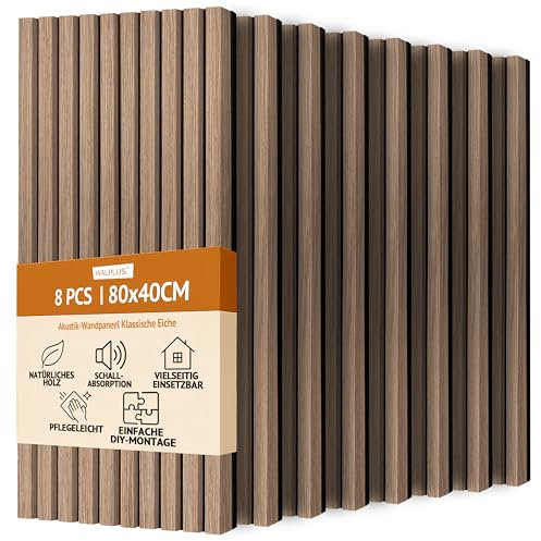 WALPLUS 8er-Pack Akustikpaneele Holz 80x40cm Holzoptik für Innenwand und Deckendekor schallabsorbierend Wolzwandpanele Natürliches Holzfurnier Akustik Paneele for Luxuriöse Wanddekoration