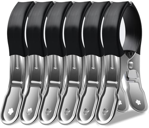 KEYBOO Large Beach Towel Clips for Sun Loungers, 6 Pcs Stainless Steel Sunbed Towel Pegs Beach Towel Clips, Pegs for Washing Line Laundry Pegs for Beach Chairs Pool Chairs Heavy Clothing