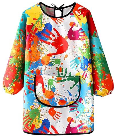 iCovalescent Malschürze, Kinder Malerkittel, mit Ärmeln und Big Taschen, Mädchen Junge Tuschkittel Wasserdicht Malkittel Bastelschürze für Schule Kunst Malerei Kochen(XXL)