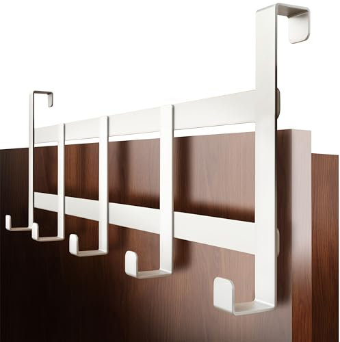 4smile Türgarderobe - Weisse Edelstahl Türhakenleiste zum Einhängen universell, platzsparend - Türgarderobe zum Einhängen, Kleiderhaken Tür, solide Türhaken zum Einhängen