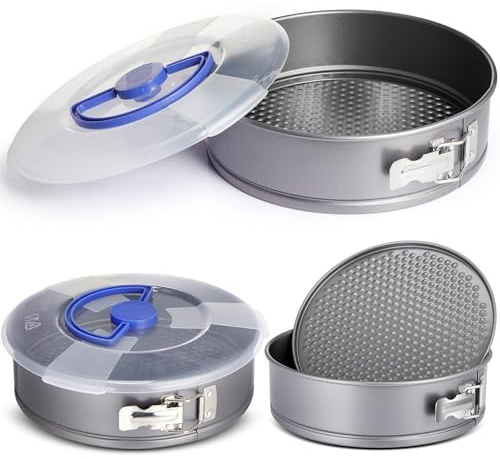 Teenyyou 2 Pcs 9 in Springform Cheesecake Pan with Lid and Removed Bottom Gray Non Stick Round Cake Pan Travel Friendly Carbon Steel Bakeware for Pie Cake Pizza
