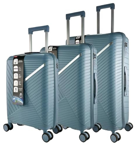 SEVILLAS Juego de 3 Maletas Polipropileno Rígidas | Trolley Set Maletas Cabina Ligero Duradero con 4 Ruedas Dobles Giratorias y Cierre TSA (Azul)