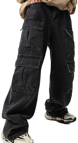 Jeans da uomo Baggy Jeans Loose Fit Streetwear Cargo, pantaloni in denim dritti, pantaloni da jogging a gamba larga, pantaloni per attività all'aria aperta con pantaloni elastici per il tempo libero
