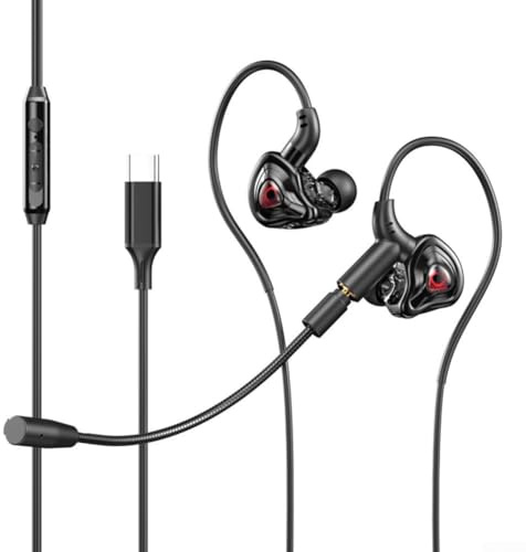 Auriculares para juegos con cable con micrófono desmontable, controladores de 10 mm para graves profundos HiFi, auriculares intrauditivos con cancelación de ruido con control de cable multifunción