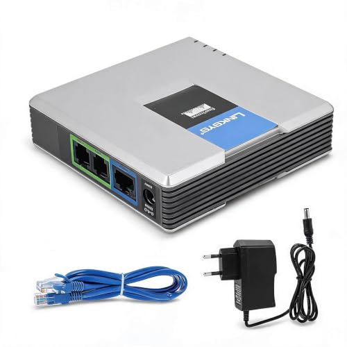 EIMSOAH VoIP Internet Phone Adapter, 2 Ports Internet Phone Adapter Support SIP V2 Protocol med Nätverkskabel för PAP2T (#2)
