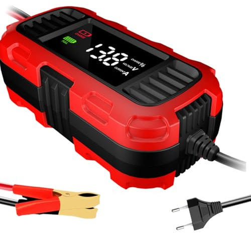 Caricabatterie di mantenimento per moto,Caricabatterie per moto | Mantenitore di batteria 12V di mantenimento, per auto intelligente con rilevamento intelligente con displ
