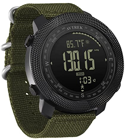 AVTREK Men's Outdoor Sport Digital Wrist Watch Multifunctional Watch Swimming Military Army Watches Altimeter Barometer Compass Waterproof 50m (Green)