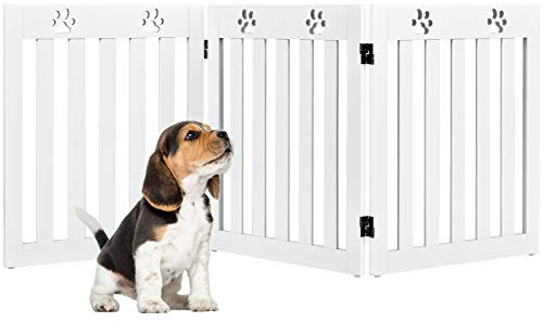 DREAMADE Faltbares Hundschutzgitter, 60 cm hoch, 3/4 Teilig Absperrgitter für Tiere und Kinder, Schutzgitter für Kamin, Ofen, Treppe, Hundegitter aus Holz (3 Teilig, weiß)
