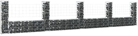 FIRBNUS Pannello Recinzione in Ferro Argento, Gabbione a U con 5 Pali, 500x20x100 cm, per Giardino e Pareti, Include 5 Pali, Assemblaggio Richiesto