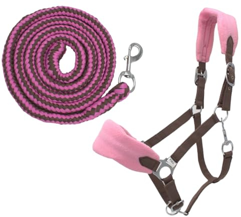 PFIFF 103103 - Set di 3 cavezze Sunny, con cavezze, Maglia e Frange, Personalizzabili, Colore: Marrone Rosa