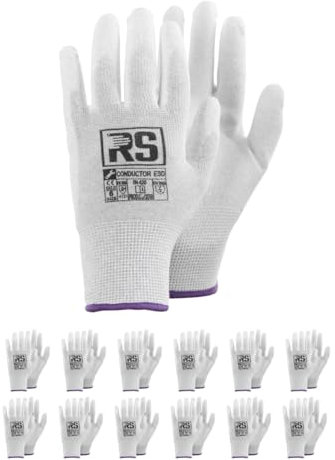RS CONDUCTOR ESD Montage-Handschuhe/Größe 08, 12 Paar/Weiß/Montagehandschuhe/Arbeitshandschuhe/Schutzhandschuhe