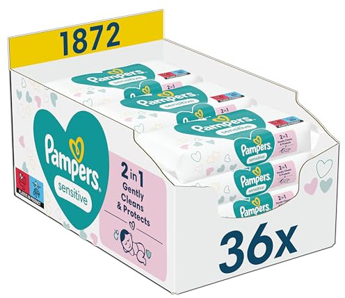 Pampers Sensitive Baby Feuchttücher, 1872 Tücher (36 x 52), ohne Duft, für eine sanfte und weiche Reinigung
