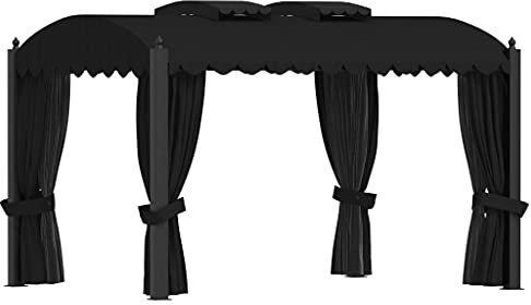 Homgoday Tonnelle avec Rideaux 3x4 m Anthracite Acier, Tente de Réception Belvédère de Jardin, Gazebo Pavillon de Extérieur, Chapiteau pour Camping, Fête, Barbecue
