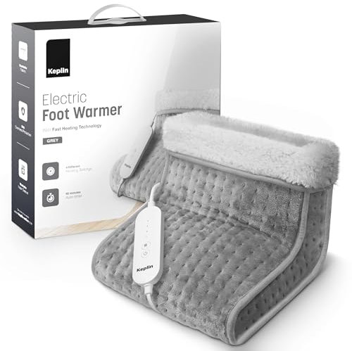 KEPLIN Electric Foot Warmer - 9 Adjustable Temperature Settings, 90-Min Auto Shut-Off Timer, Soft Fleece Lining, Washable Inner Sleeves (32x28x26cm) (Grey, 1 Pack) with 1 Year Warranty